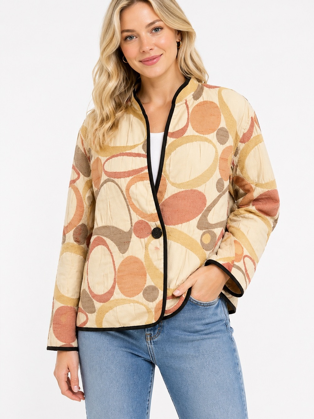 Khangura Size Small Beige Pattern Single‎ Button Jacket